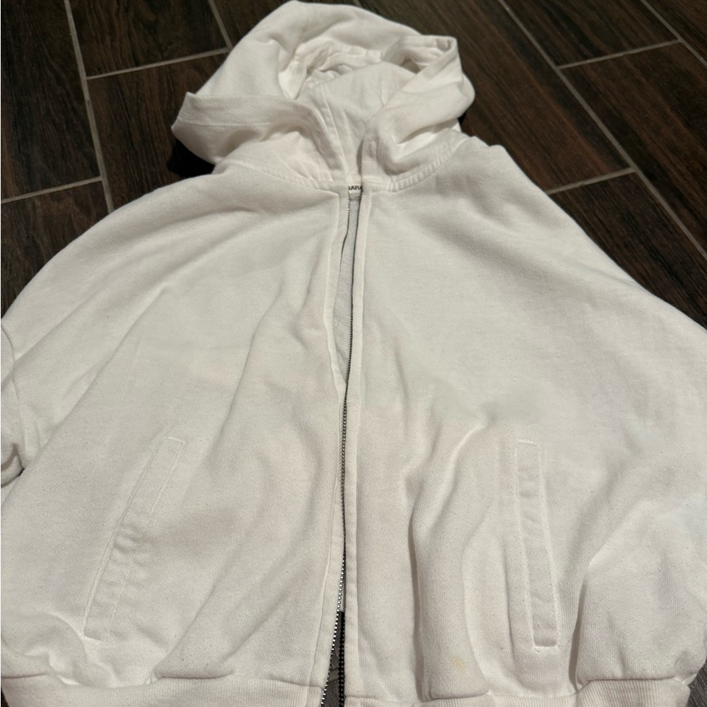 Garage Cropped ish White Zip-Up Jacket